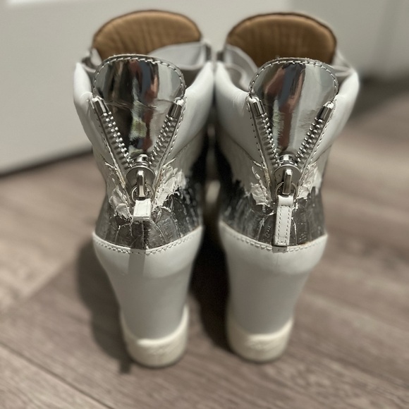 Giuseppe Zanotti Python White and Silver Wedge Sneakers